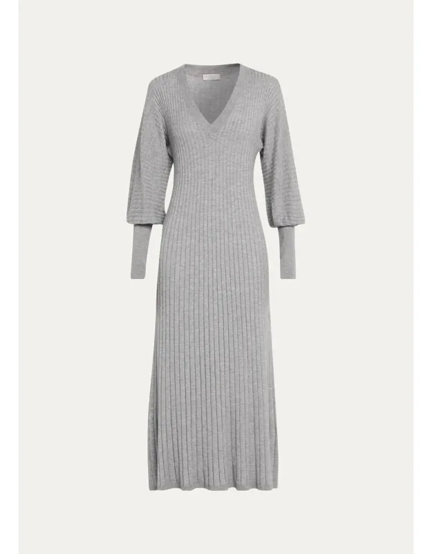 Sparkle Cashmere Rib Long-sleeve Midi Dress