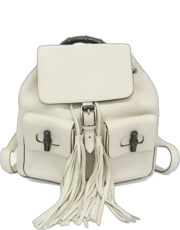 Bamboo Tassel Medium Pebbled Leather Backpack Bag