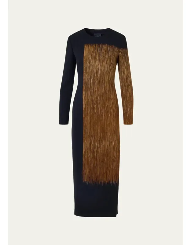 Oro Lienzo Print Wool Crepe Midi Dress