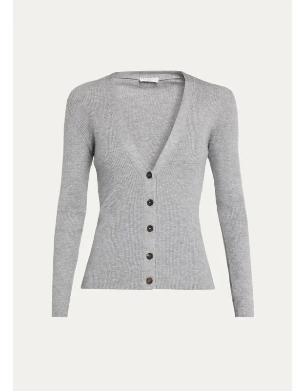 Sparkle Cashmere Rib V-neck Cardigan