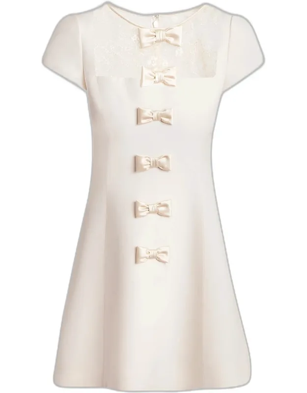 Lace-yoke Bow Mini Dress