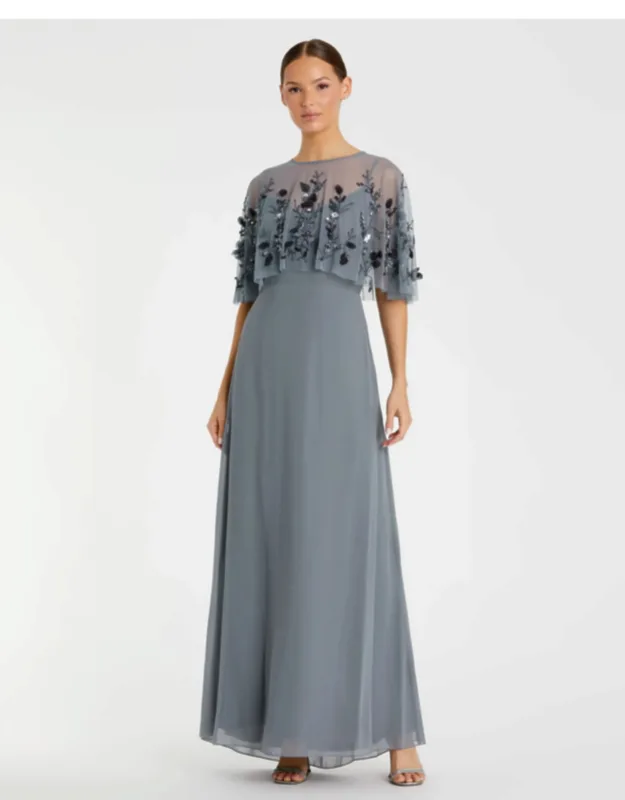 Sleeveless Gown With Embellished Cape
