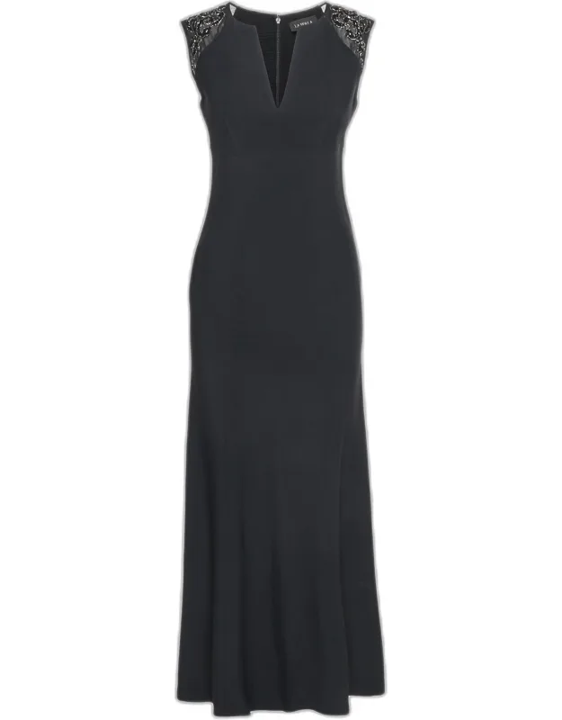 Embellished Crepe Plunging Neckline Sheath Dress
