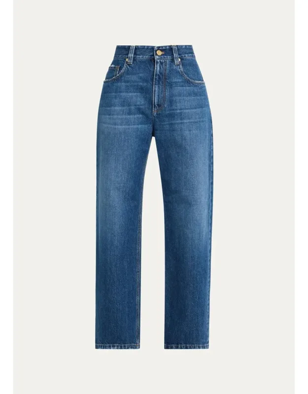 Mid-rise Monili Trim Wide-leg Jeans