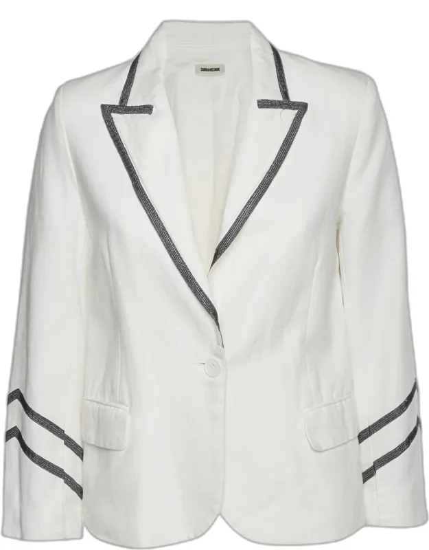 Cotton Blend Lace Trim Blazer