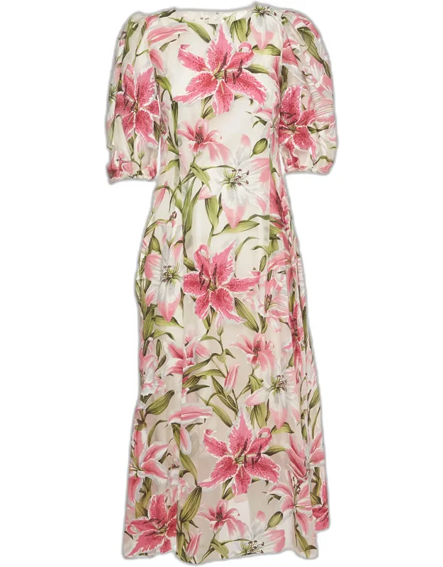 Lily Print Organza Midi Dress
