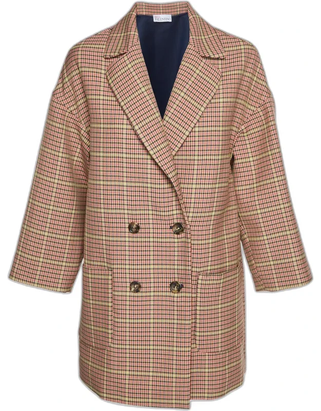 Houndstooth Jacquard Double Breasted Coat