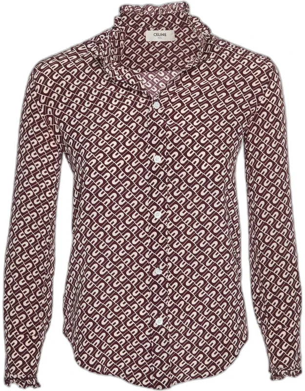 Geometric Print Silk-crepe Ruffle Blouse