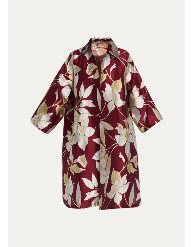 Sloped Shoulder Wide A-line Open Jacket With Collar - 3/4 Length