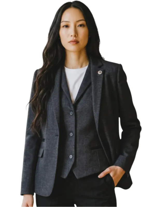 Herringbone Wool Tweed Blazer Waistcoat 2 Piece Set