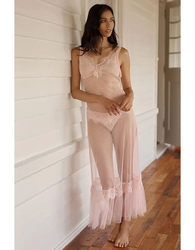 Mesh Lace Slip Maxi Dress