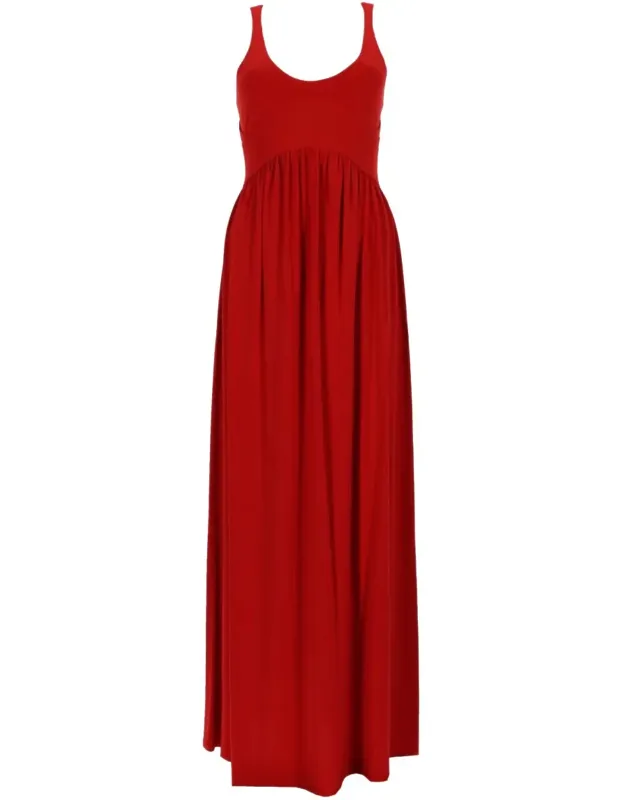 Flowing Crepe Jersey Long Dress With Gathered Waist