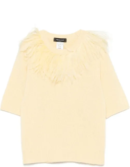 Feather-trim Short-sleeve Sweater