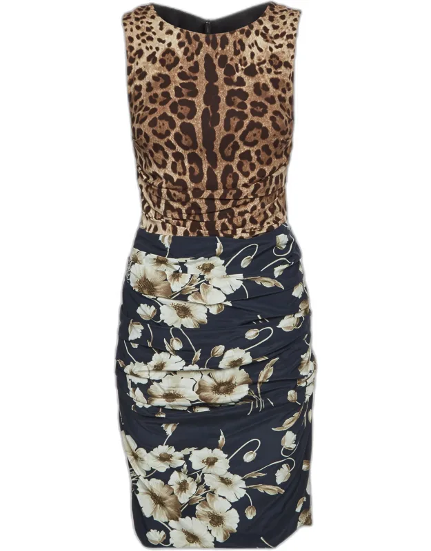 Leopard Floral Print Crepe Dress