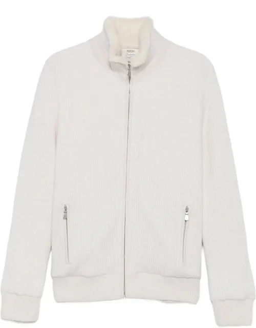 Ribbed-knit Faux-fur-trim Jacket