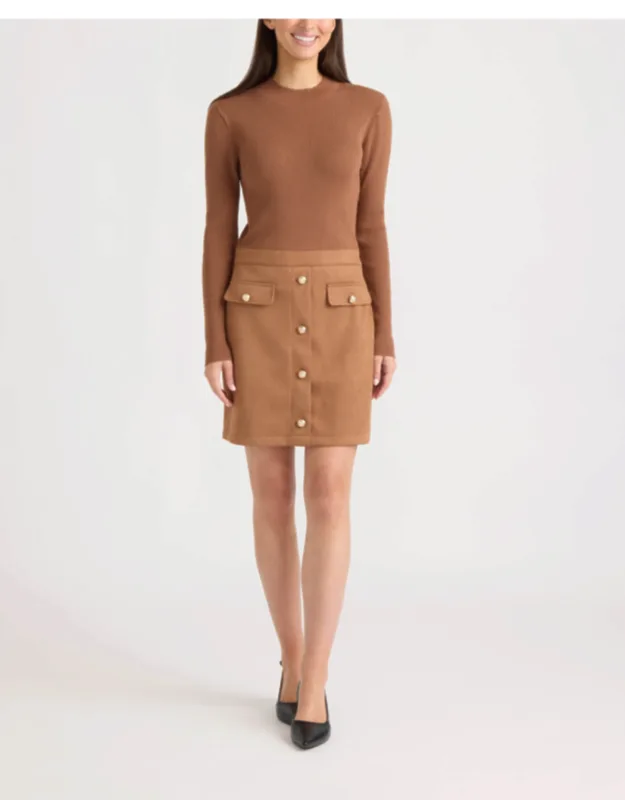 Faux Suede & Rib Knit Dress