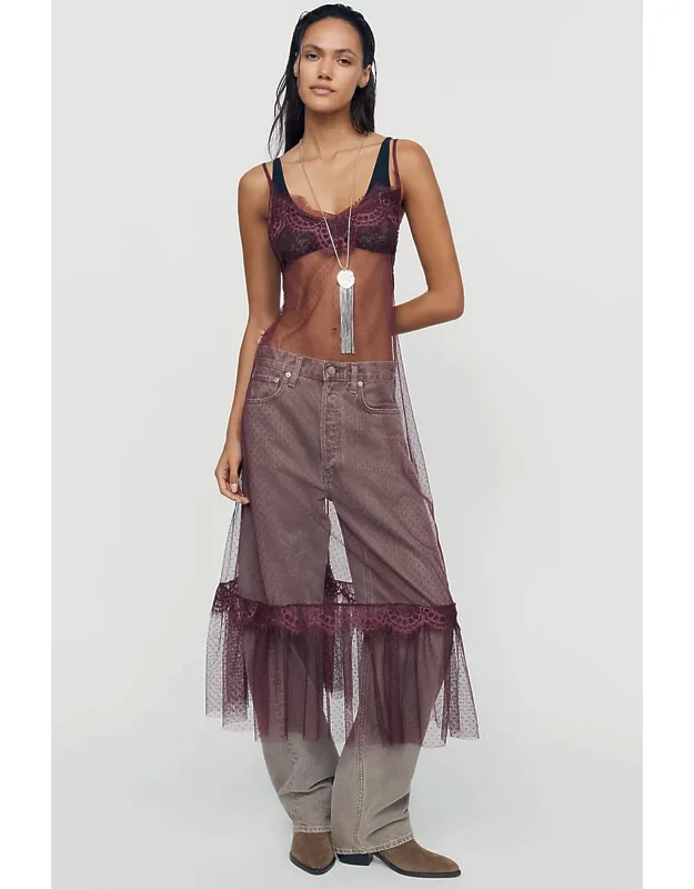 Mesh Lace Slip Maxi Dress