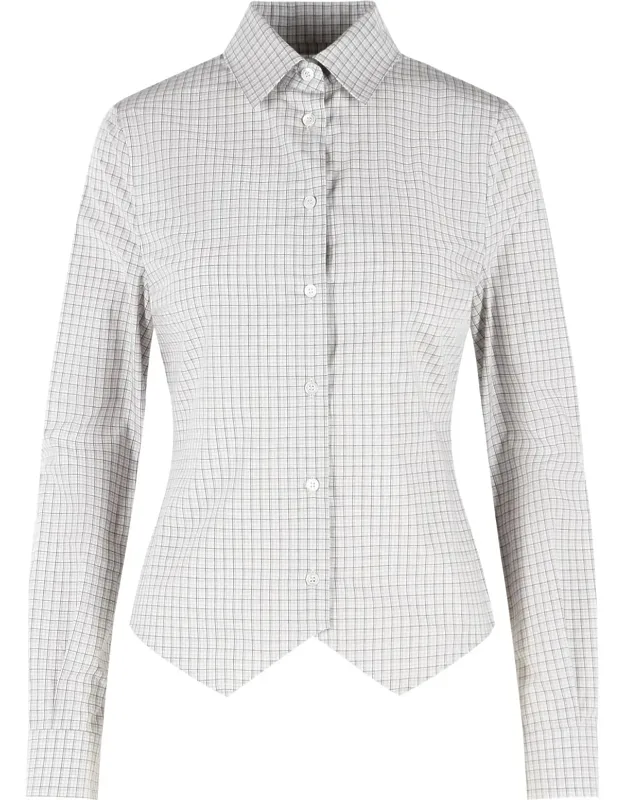 Checkered Asymmetric Hem Cotton Shirt