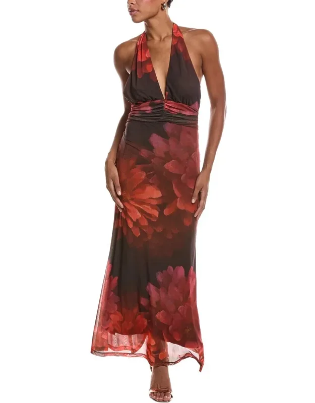 Printed Mesh Maxi Dress