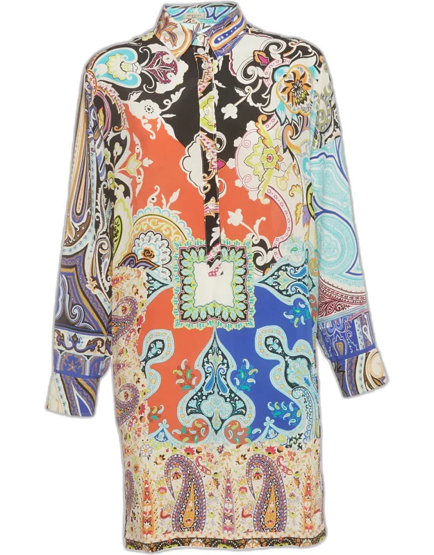 Multicolor Paisley Print Crepe Tunic Dress