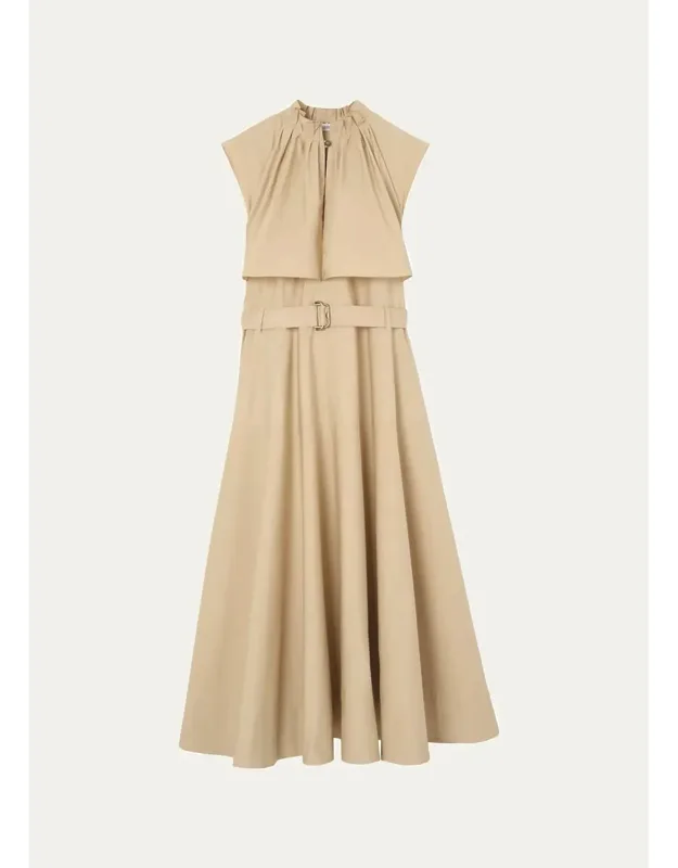 Sleeveless Belted Cotton Poplin Midi Dress