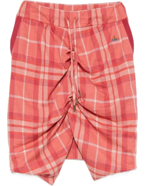 Check-pattern Ruched Midi Skirt