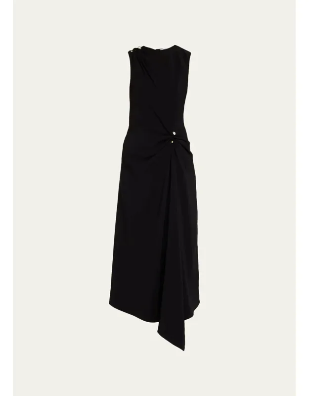 Asymmetric Draped Midi Dress