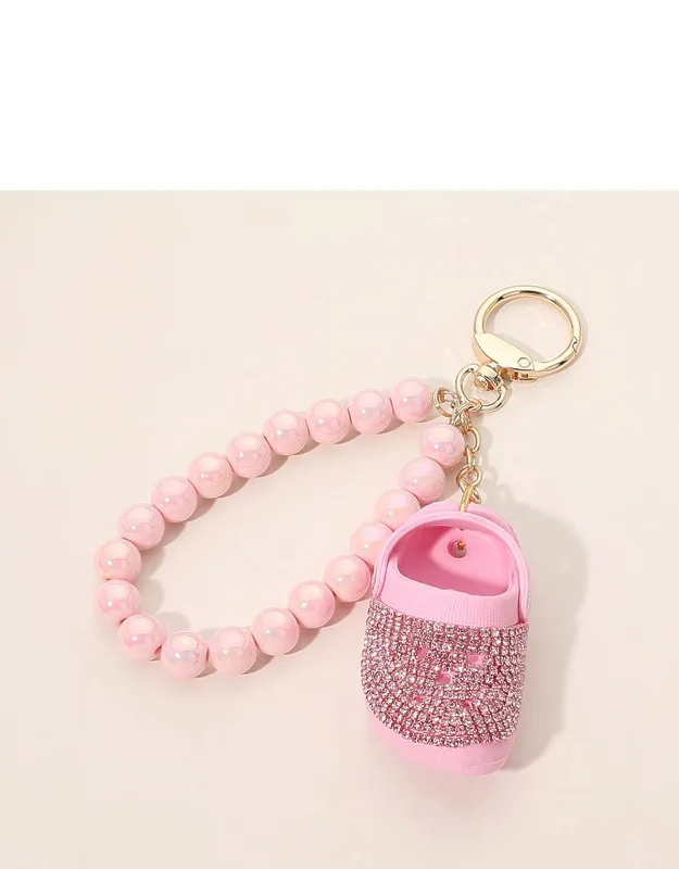 Bling Studded Clog Shoe Charm Pearl Beaded Wristlet Strap Bag Charm Keychain