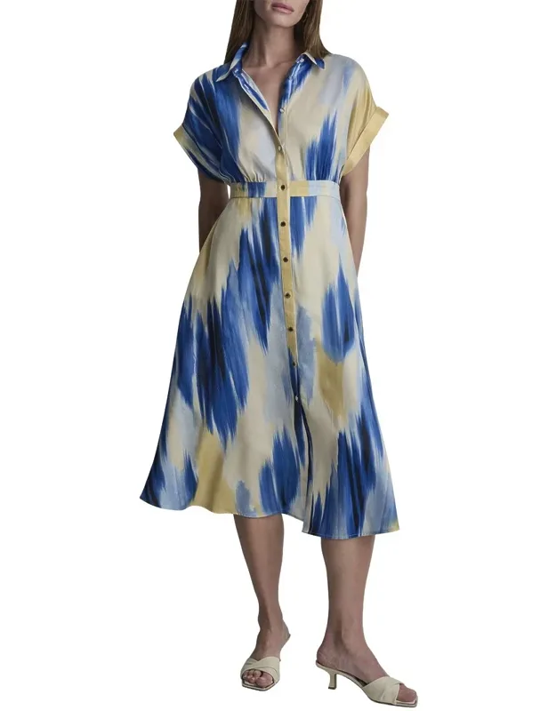 Printed Supple Satin Shirtdress