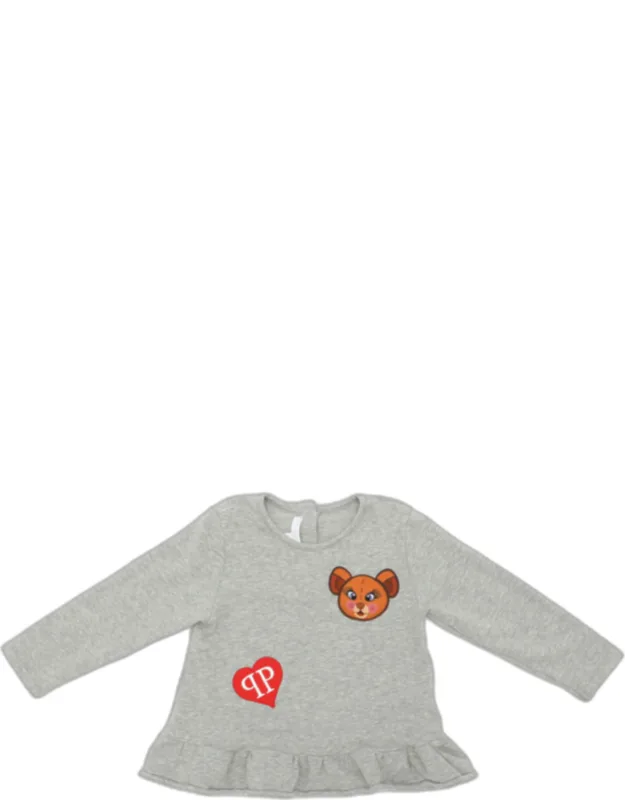 Stretch Cotton Teddy Heart Ruffle Sweatshirt