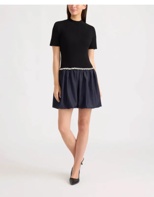 Twofer Mock Neck Short Sleeve Mini Dress