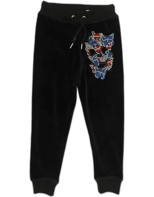 Black Velvet Skull Embellished Pants