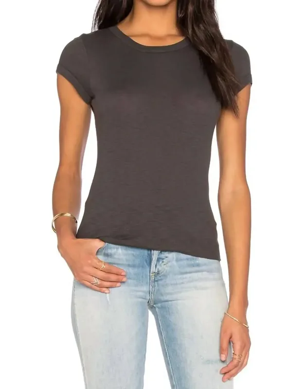 Texture Rib Cap Sleeve Crew Tee
