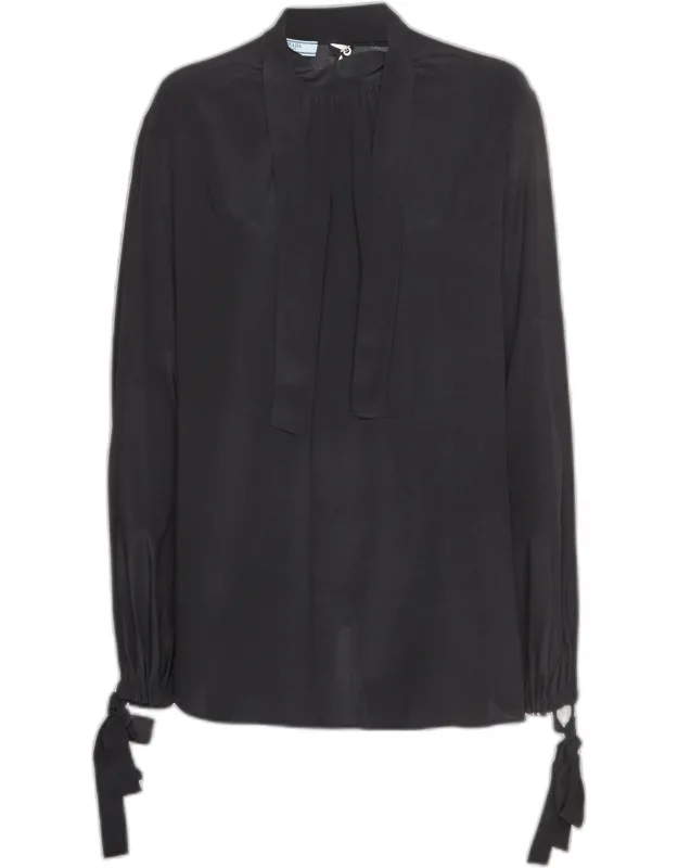 Gathered Neck Tie Blouse