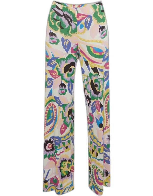 Multicolor Floral Print Jersey Flared Trousers