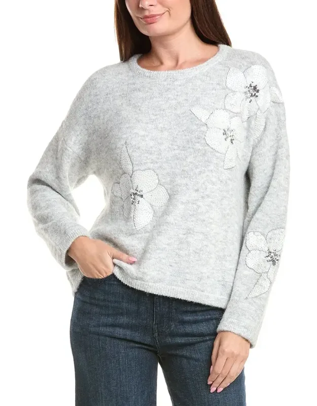 Floral Sequin Wool-blend Sweater