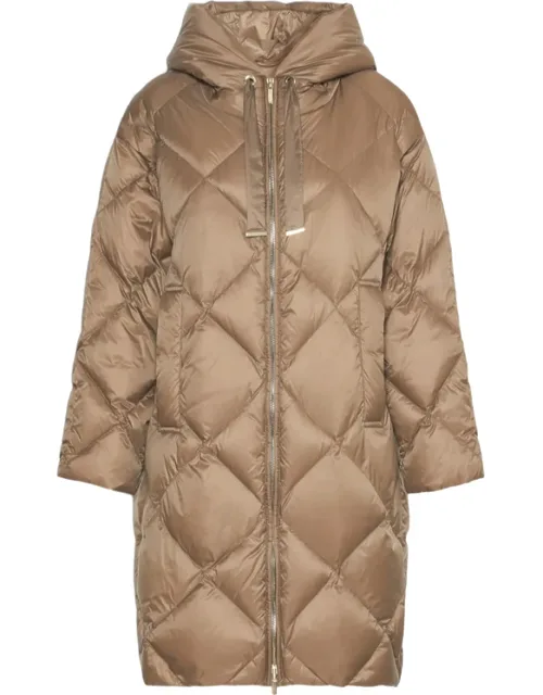 Diamond-quilted Hooded Coat
