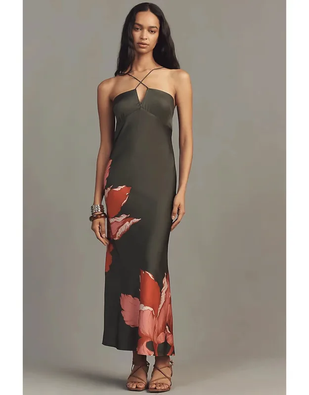 Cross-strap Satin Maxi Dress