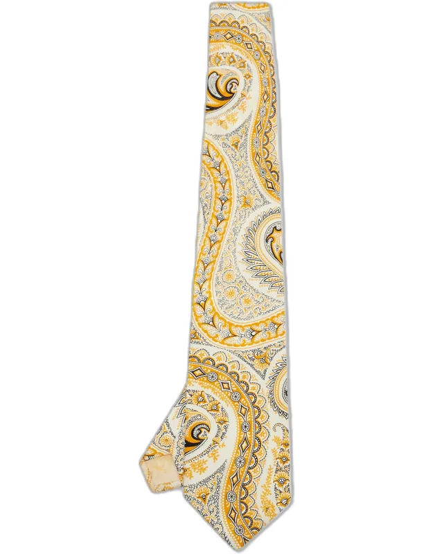 Cream Paisley Print Silk Classic Tie