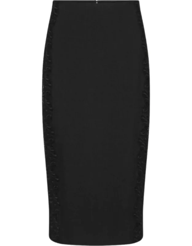 Lace Insert Front Slit Pencil Skirt