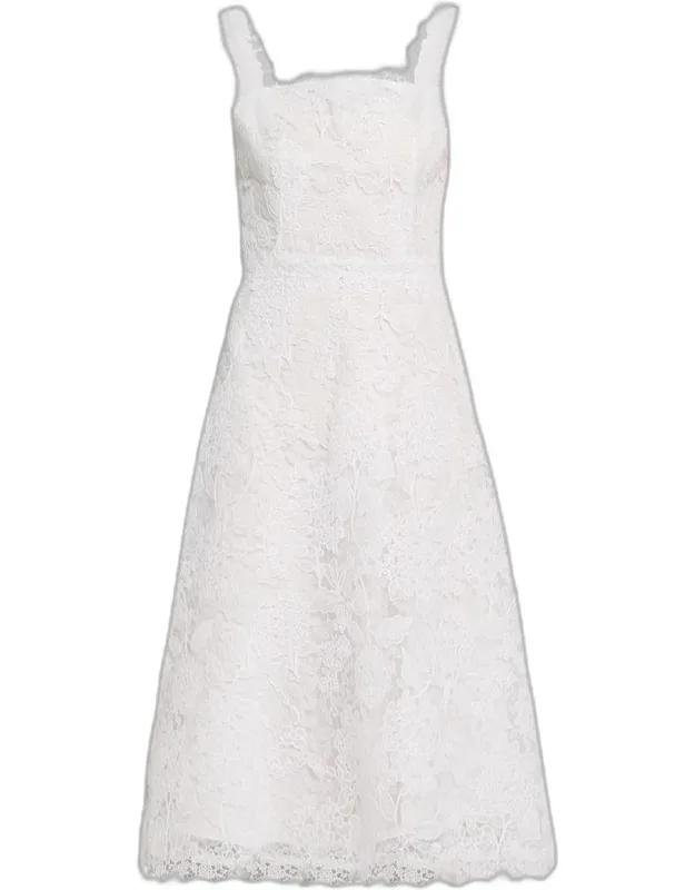Floral Guipure Lace Sleeveless Midi Dress