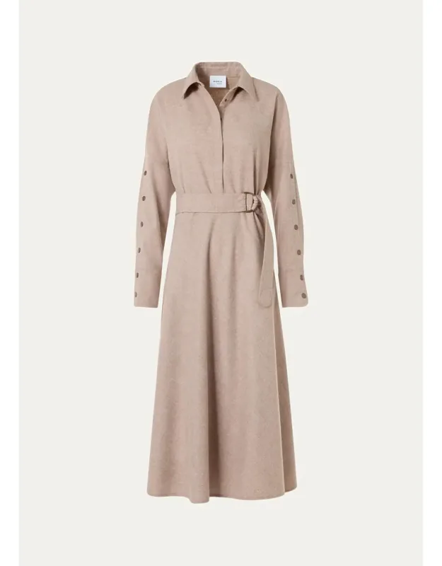 Flannel Wool Trench Midi Dress