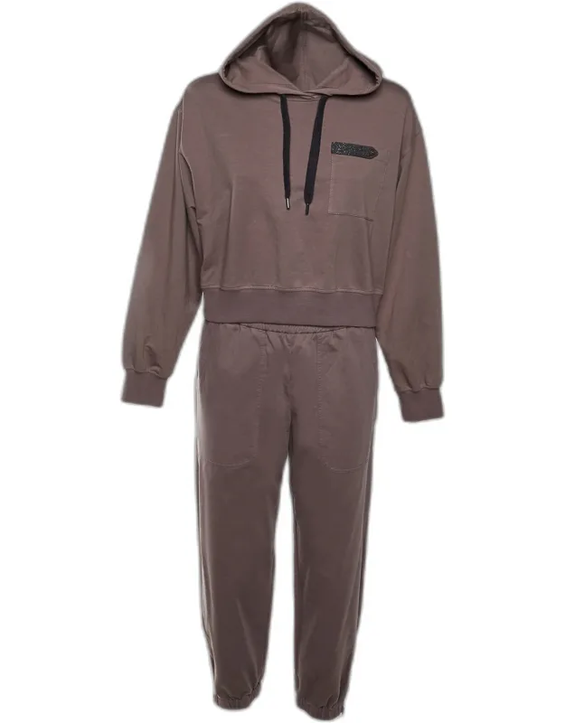 Mauve Cotton Cropped Sweatshirt & Joggers Set