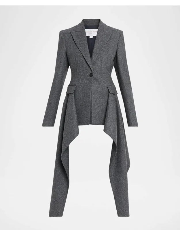 Draped Single-button Wool Blazer