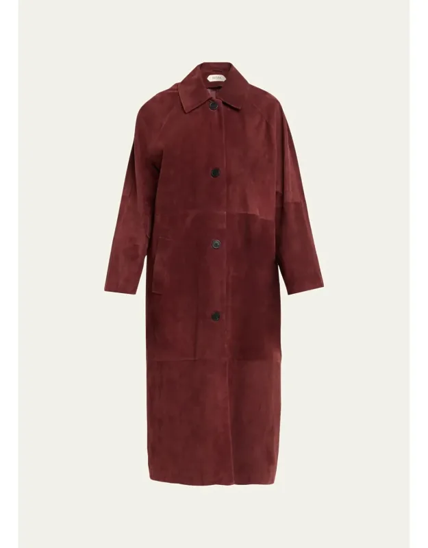 Button-front Suede Coat
