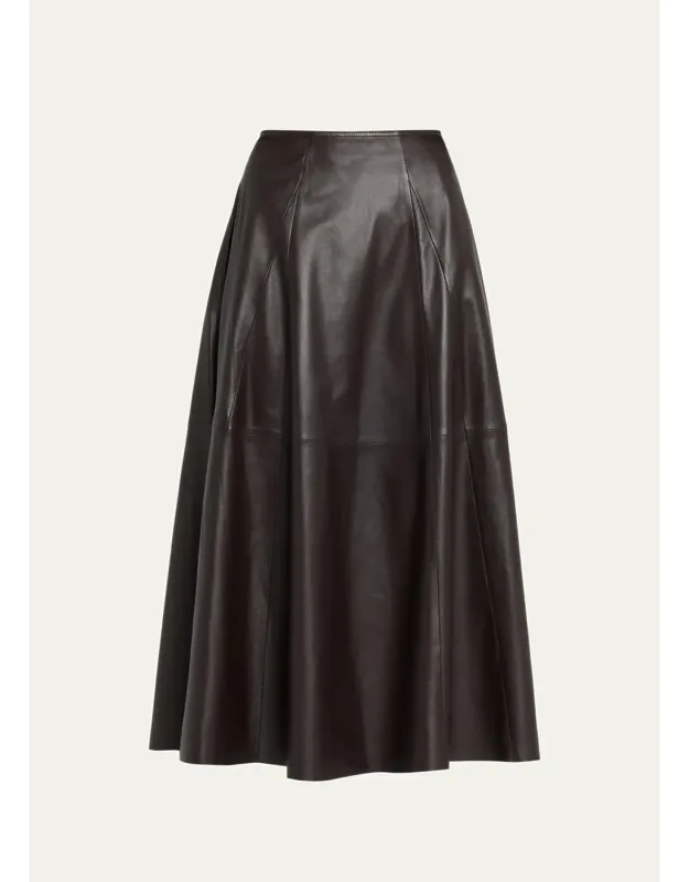 Eleni Leather A-line Midi Skirt