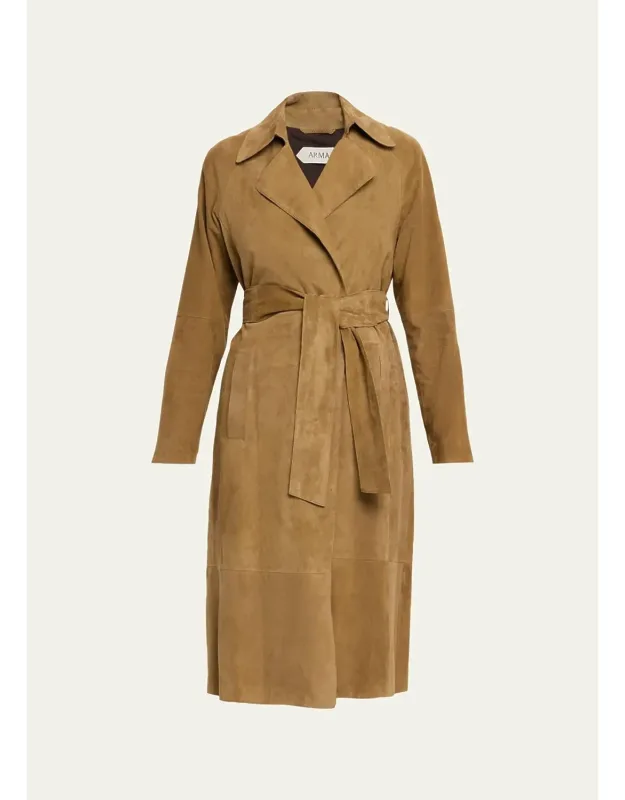 Wrap-front Lambskin Suede Coat