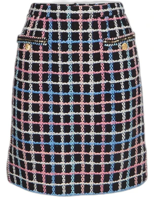 Checkered Tweed Embellished Mini Skirt