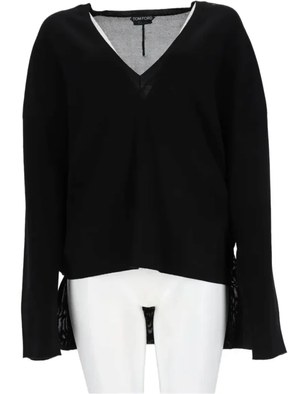 Deep V-neck Sweater With High-low Hem