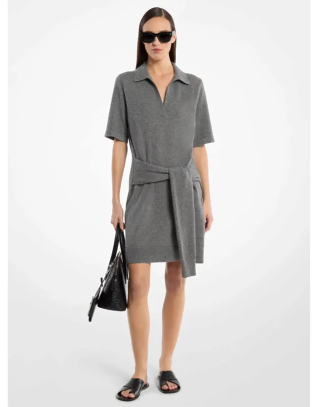 Cashmere Tie-front Polo Dress